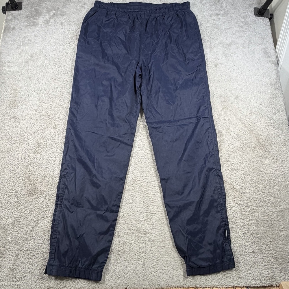 Vintage Adidas Windbreaker Pants Mens Large Navy Lined Drawstring Zip Ankle Gym - Picture 2 of 11